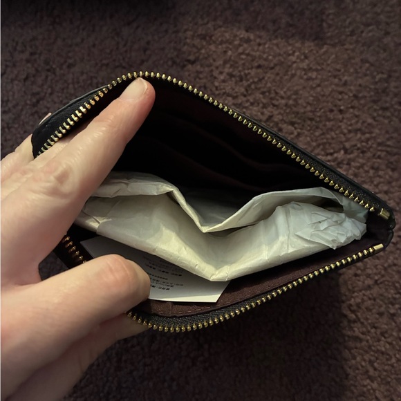 Coach Signature Brown and Gray Zipper Wristlet NWT Leather w Coach Gift Box - Picture 5 of 6